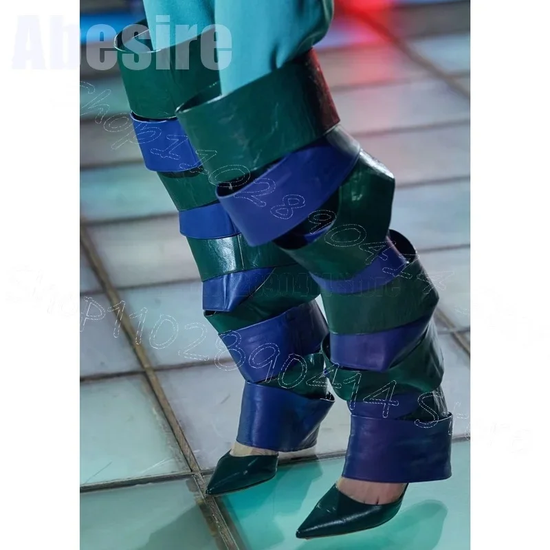 

Colorful Stripe Hollow Design Pointed Toe Boots Slip On Women Shoes Thin High Heels Party Feast Runway 2025 Zapatos Para Mujere