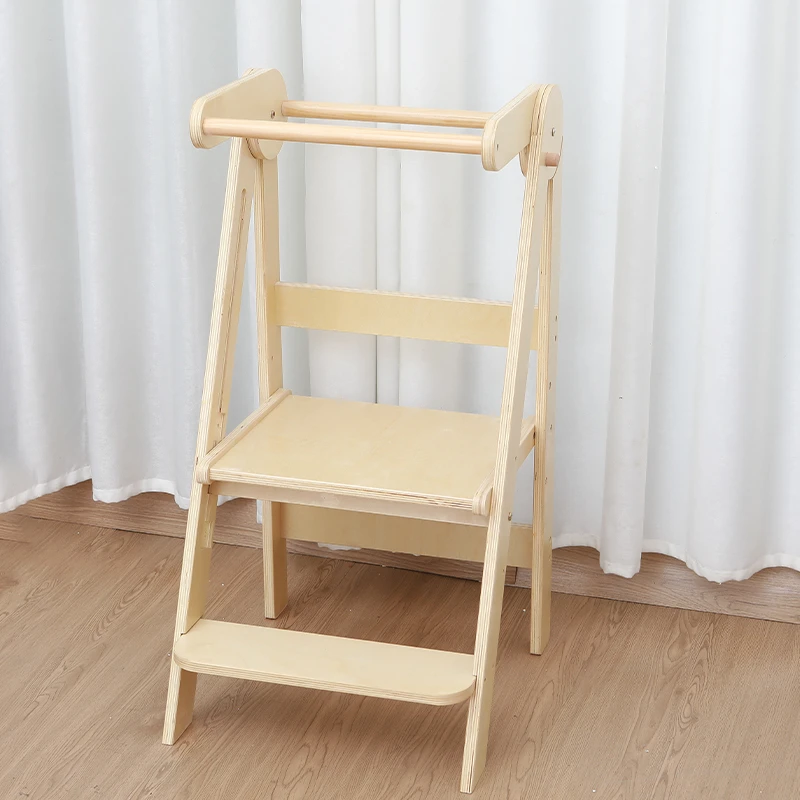 Birch Multi-Layer Footstool  Foldable Baby Step Stool  Adjustable Climbing Ladder with Anti-Slip Handle for Nursery  Kitchen