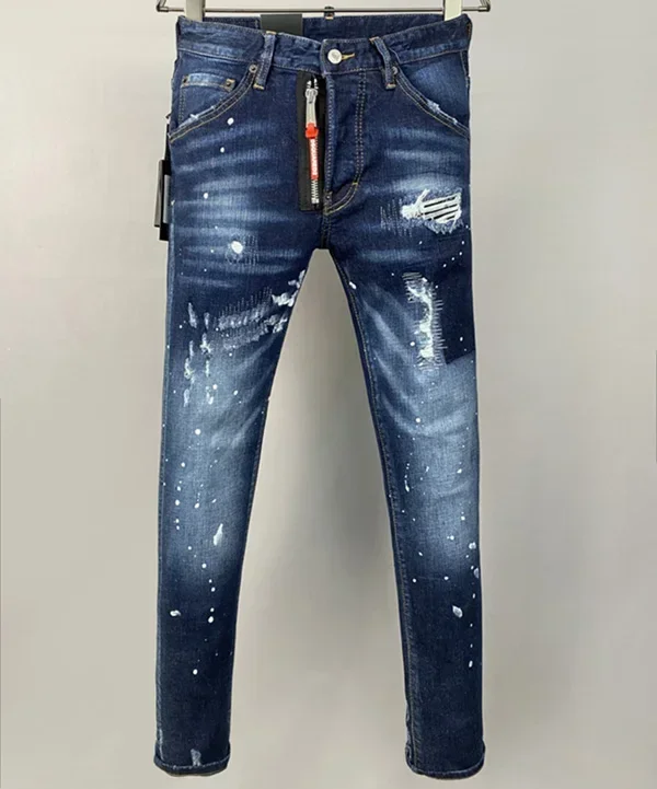 new Europe design style dsq2 Men Jeans SLIM button Coolguy Long Pants Straight Pockets Hole blue top quality D2 jeans pant 938