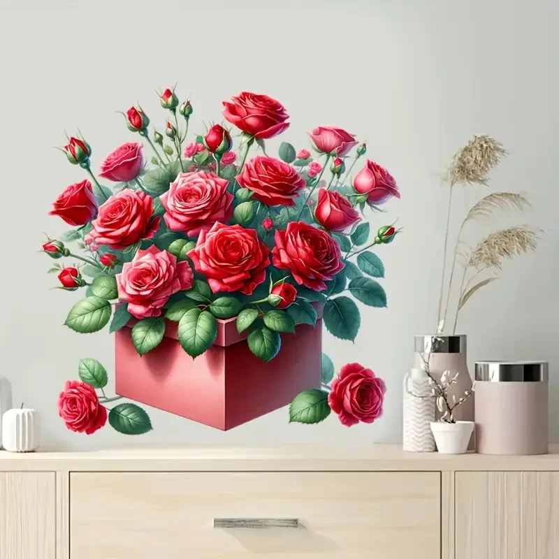 A Box of Red Roses Self-Adhesive Toilet Stickers,Wall Decal Removable, Reusable PVC Sticker for Toilet Lid, Bathroom Decor