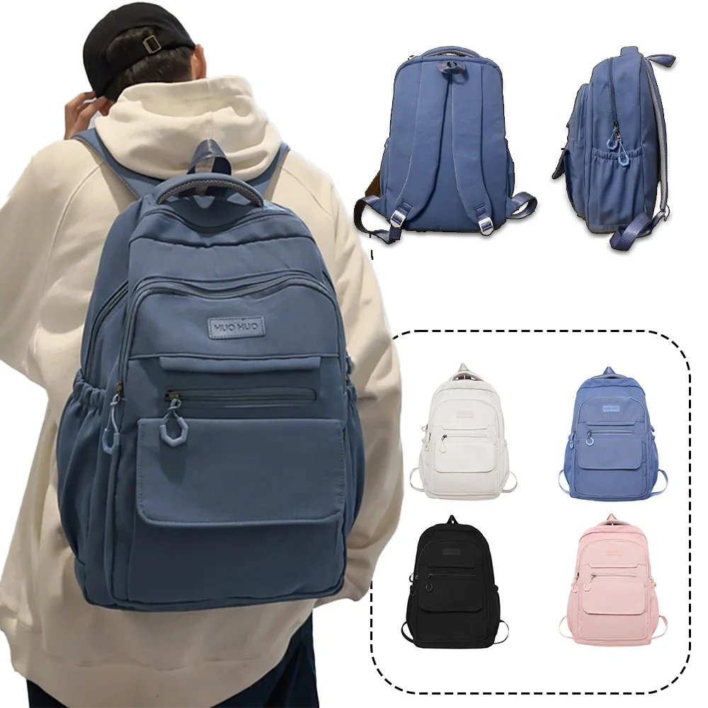 

Minimalist Solid Color Nylon Backpack, Multi-Pocket Daypack, Lightweight Water-Resistant Bag for School & Daily Use