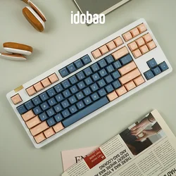 Idobao 레트로 블루 키캡 137 키, EMA 기계식 키보드 키캡, PBT 더블 샷 커스텀 키보드 캡, 핑크 빈티지 키캡