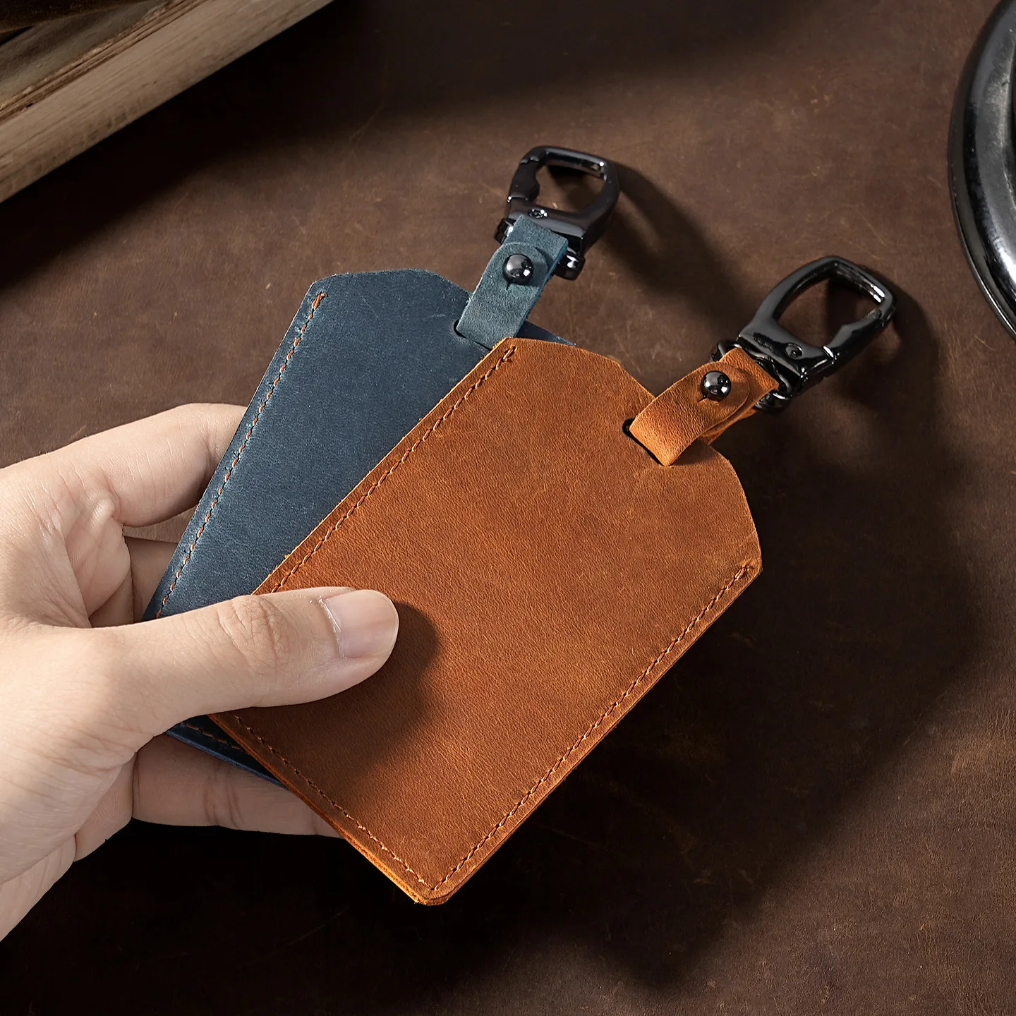 Keychain Card Clip Portable Access Card Bag Bus Protection Cowhide Cover Portable ID Card Holder