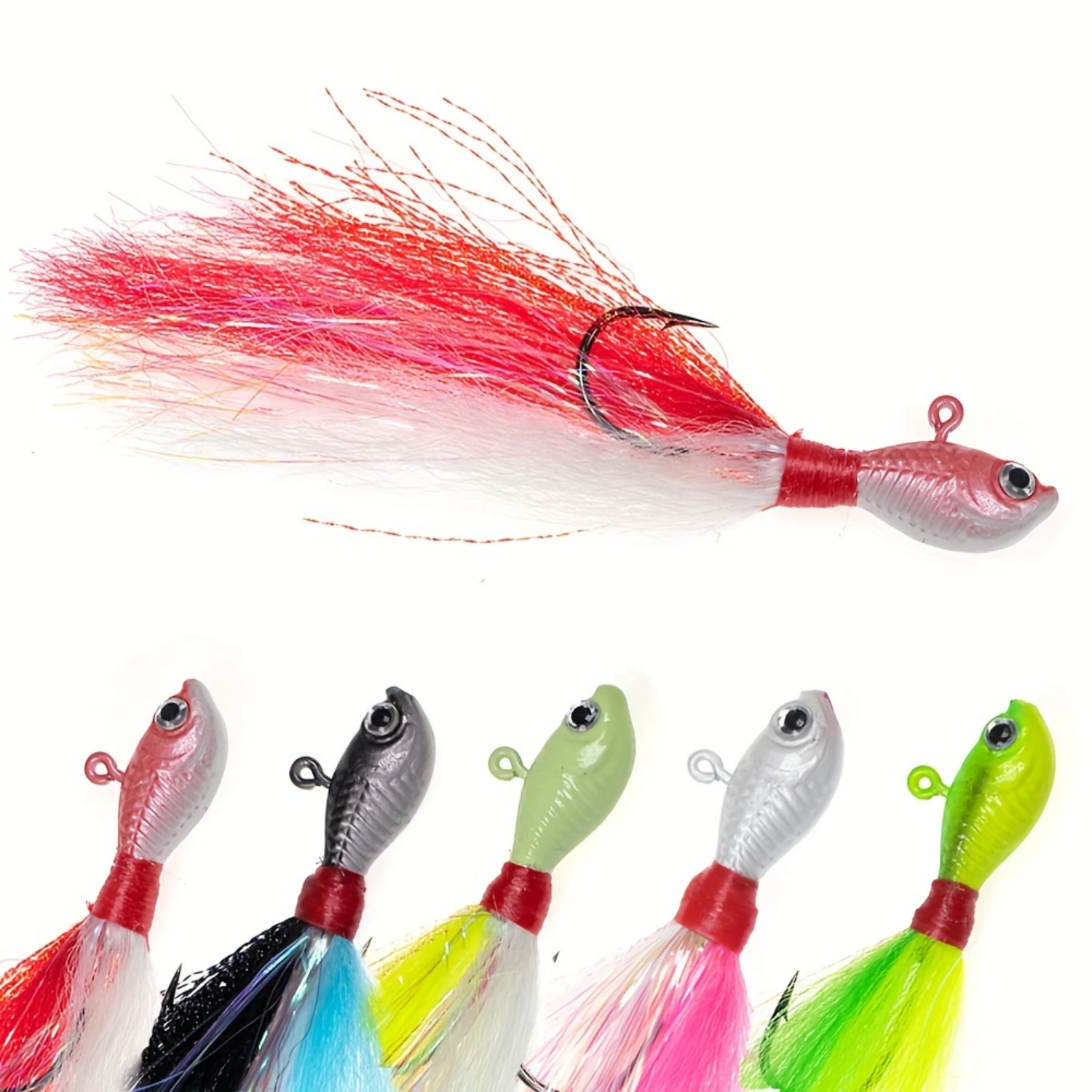 

5pcs Premium Bucktail Jigs - Long-Distance Casting, Durable Lead and Stainless Steel Construction, Saltwater Fishing Lure with B