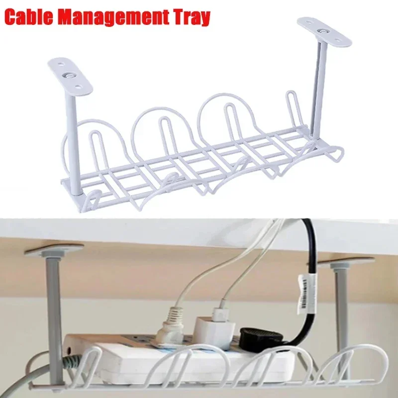 Under Desk Cable Management Tray Home Living Room Storage Rack Wire Cord Power Strip Adapter Organizer Shelf for Office Kitchen