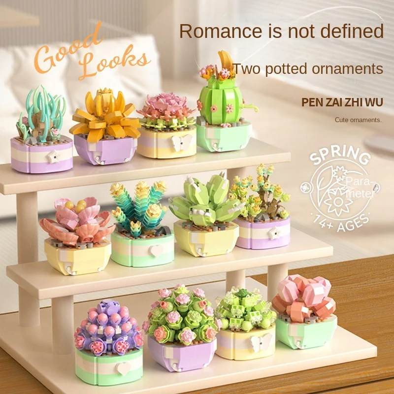 

12in1 Mini Blocks LOVE Eternal Flower Potted Plants Building Bricks Kids Toys for Girl Gift Christmas Children Present New Year