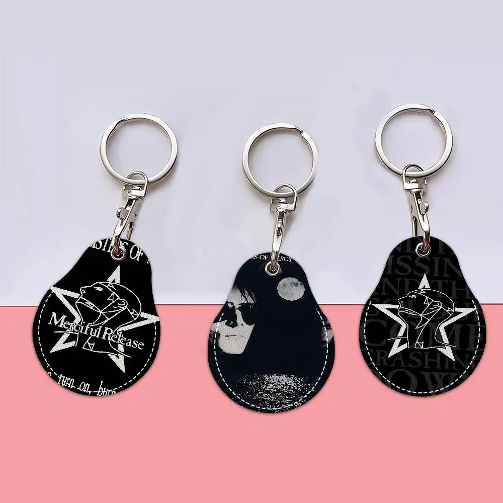 The S-Sisters Of Mercy Band PU Card Holder Keychain Key Ring Door Lock Access Tags Card Case Keychain Access Card Key Tag Ring