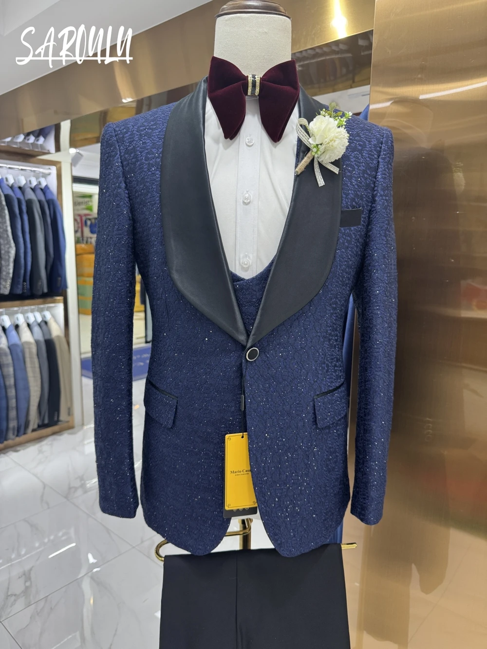 Charming Shawl Lapel Man Suit 3-pieces Jacket Vest Pants Elegant Groom Wear Hot Sale Customized Formal Occasions Handsome Set