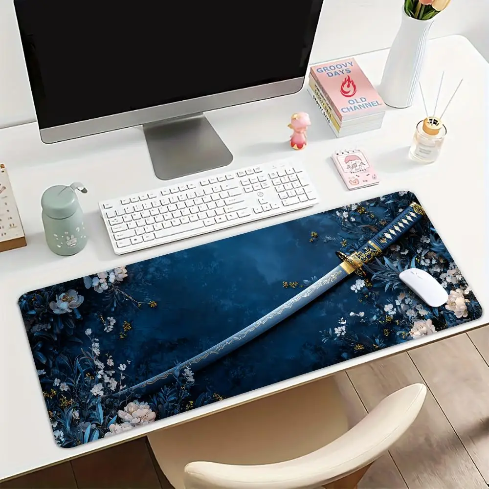 Modern Art Katana Gaming Mouse Pad Desk Mat Non-Slip Office Mousepads Desk Pad with Stitched Edge PC Accessories Gaming Mats