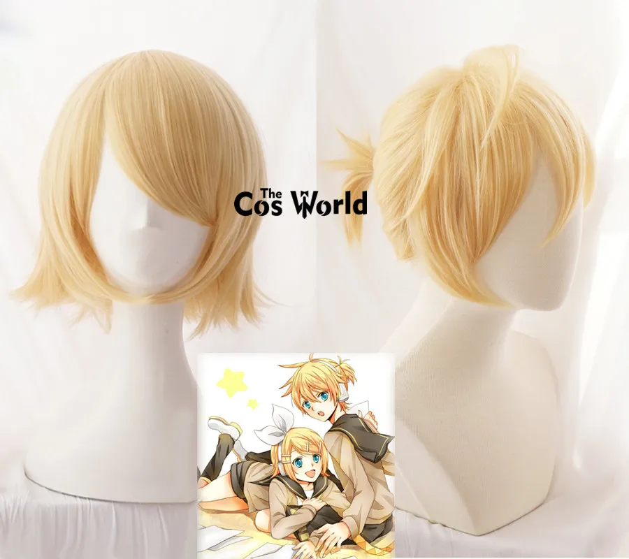 

VOCALOID Rin Len 30 см короткие аниме косплей парики волокно термостойкие синтетические волосы + шапочка для парика