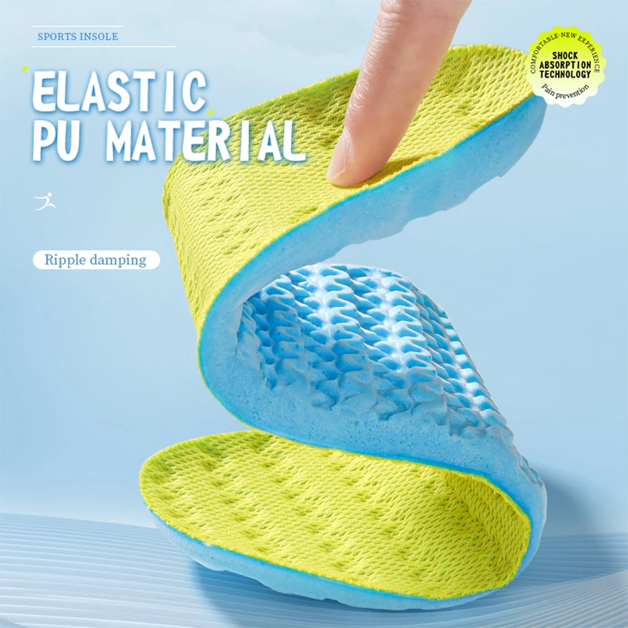 Plantilla deportiva de ondulación de agua, absorción de impacto, elástica, transpirable, especial, zapatillas de deporte de PU, súper suave, plantilla de coco engrosada, Verano