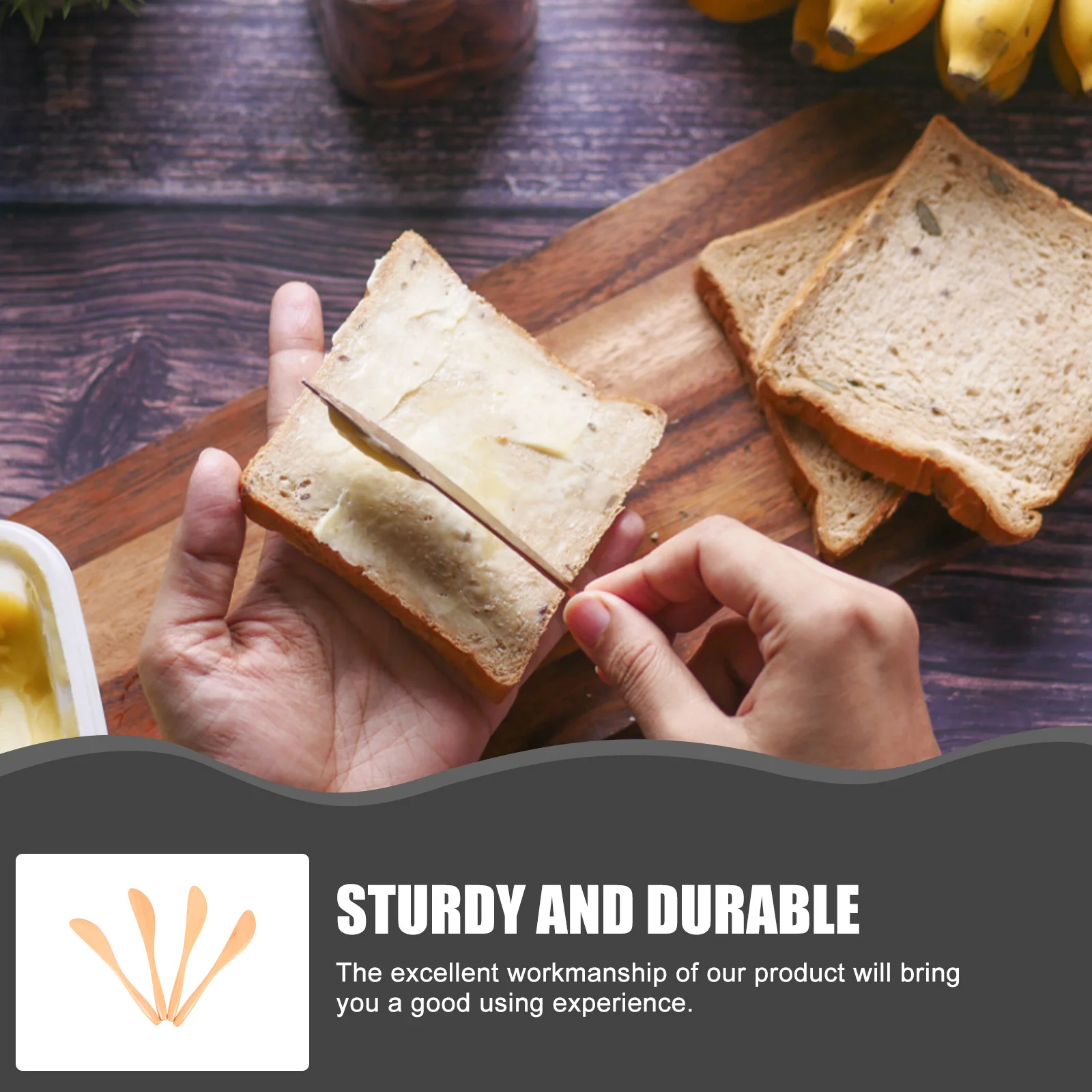 

4Pcs Wooden Butter Spatula Smooth Surface Easy Clean Multi-Function Jam Spreader for Home Bakery Household Use