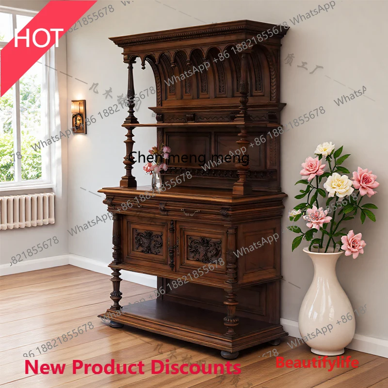

D53 French retro solid wood dining side cabinet living room against the wall wine cabinet locker American light luxury