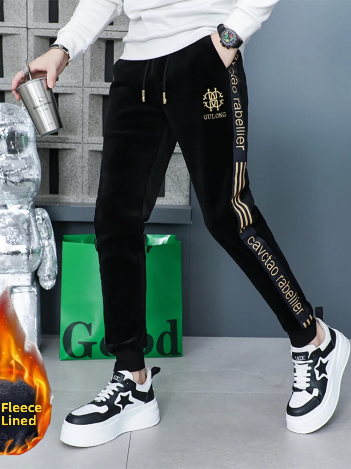 

Европейские вельветовые мужские повседневные брюки Thiened Fce Dstring, теплые осенне-зимние новые модные брендовые брюки для отдыха