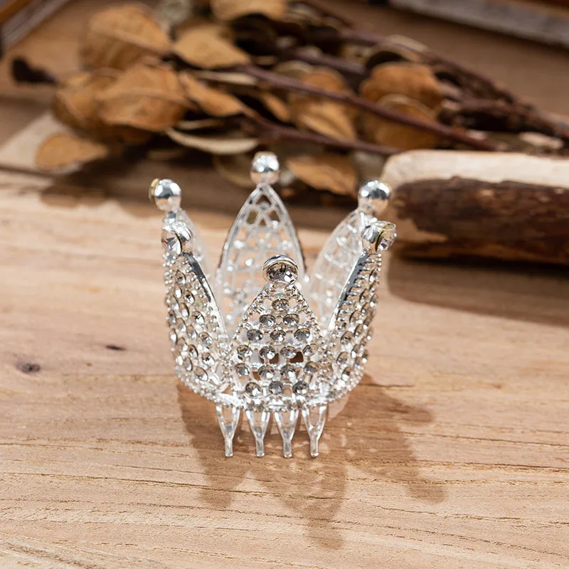 New Arrival Comb Crowns Hair Jewelry Silver Plated Mini Round Crystal Tiara Crown Wedding Hair Accessories for Women