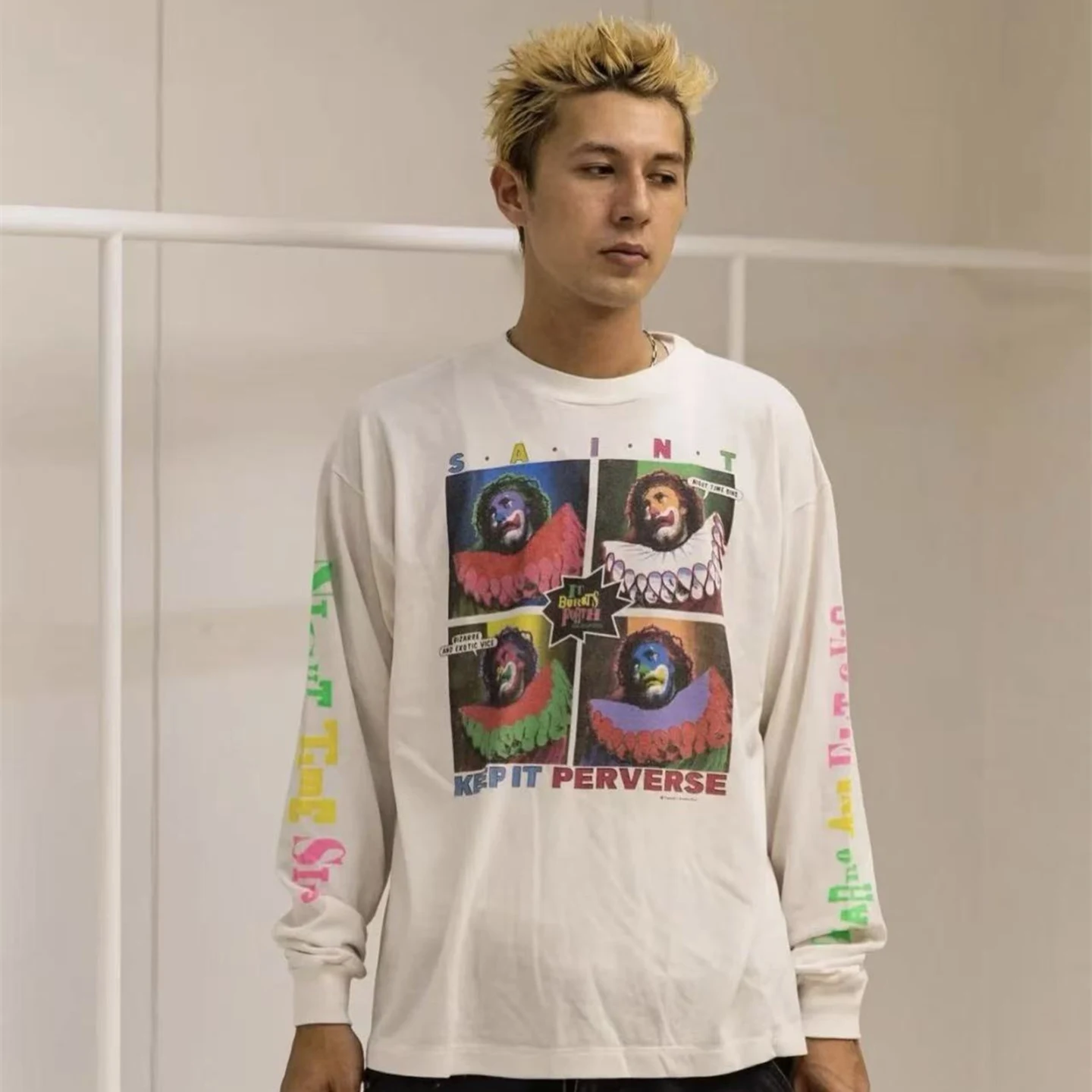 

Винтажная толстовка Saint of Michael с длинным рукавом и круглым вырезом, с принтом, из хлопка, повседневная, износостойкая, не выцветает, для ежедневного использования