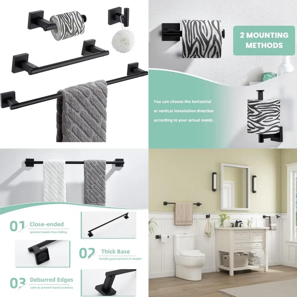 

Suyar Matte Black Bathroom Hardware Set, SUS 304 Stainless Steel Bath Accessories Kit 4 PCS, Include Robe Hook, Toilet Paper Hol