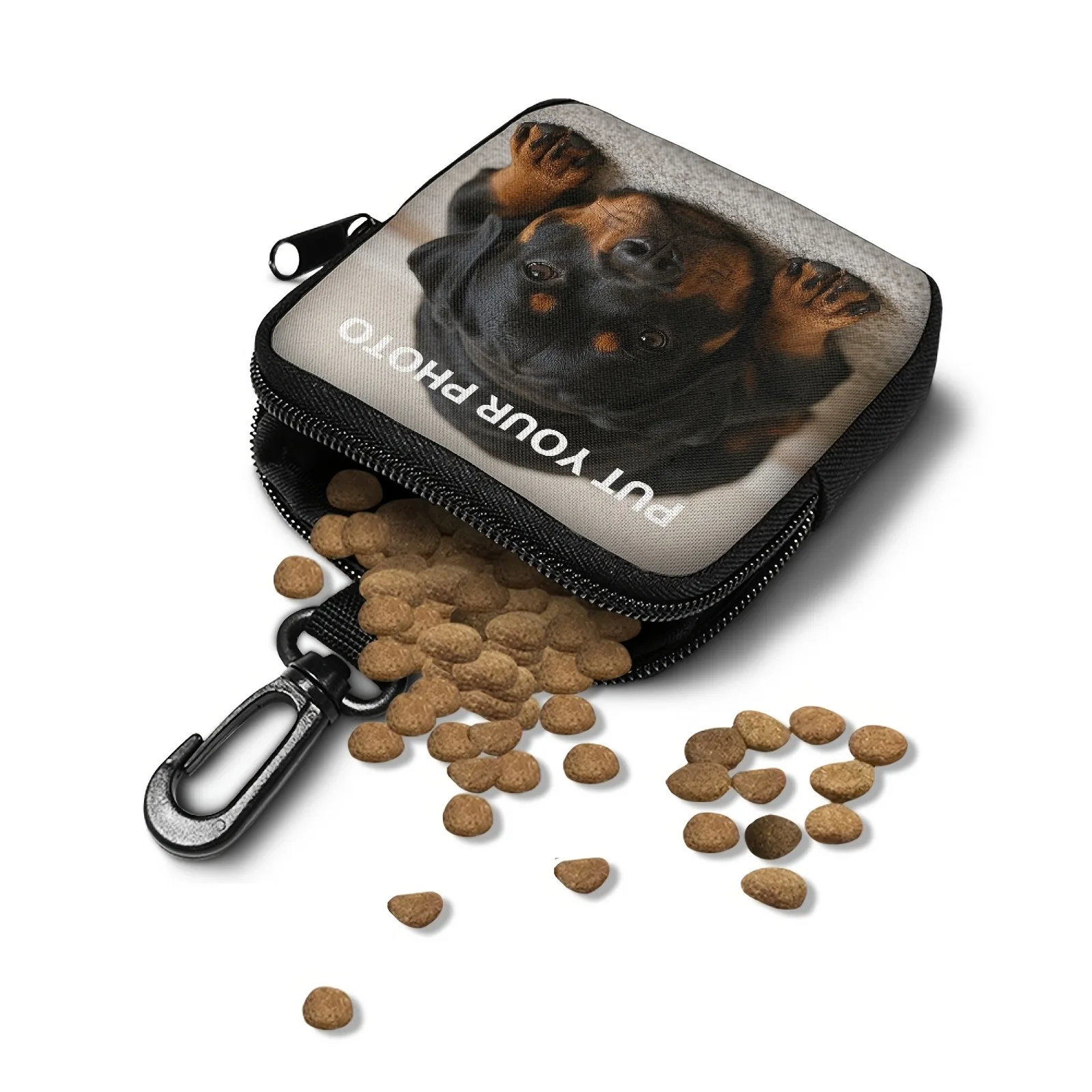 Personalized Rottweiler Training & Treat Bag Custom Photo White Background Carabiner Clip Pouch Polyester Pet Bag Coin Wallet