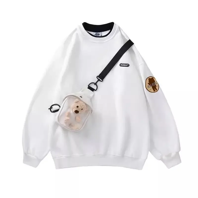 Harajuku inverno quente moletom calças 1 ou 2 peça conjunto feminino coreano bonito urso hoodies e calças terno masculino roupas kawaii