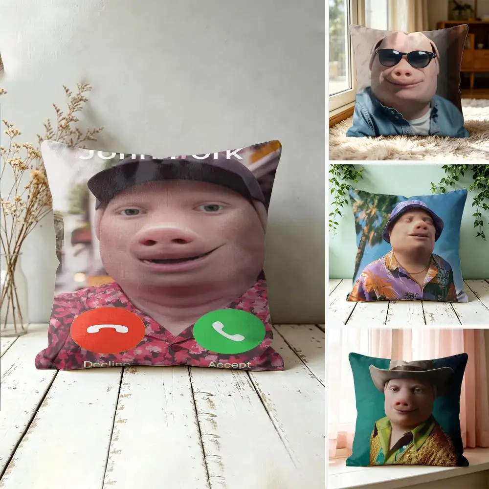 John Pork Is Calling Cushion Cover Square Decorative Throw Pillow 40x40cm For Sofa Bedroom Living Room Home Decor