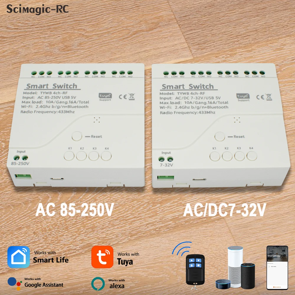 4CH Tuya Smart Wifi Switch AC/DC 7-32V AC 220V 10A Relay Module 4 Channels RF433 Receiver Work With Vioce Alexa Google Home