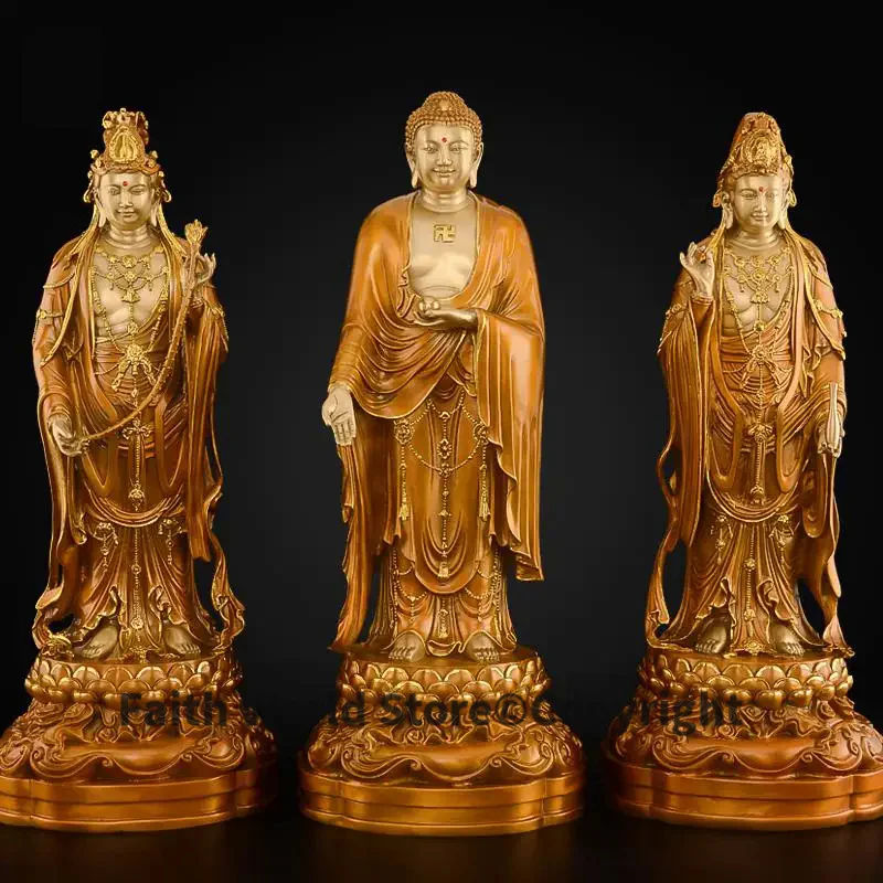 

2024 XI FANG SAN SHENG buddha 3P HOME temple Worship protection Sakyamuni PU SA buddha statue Safety Healthy luck bless