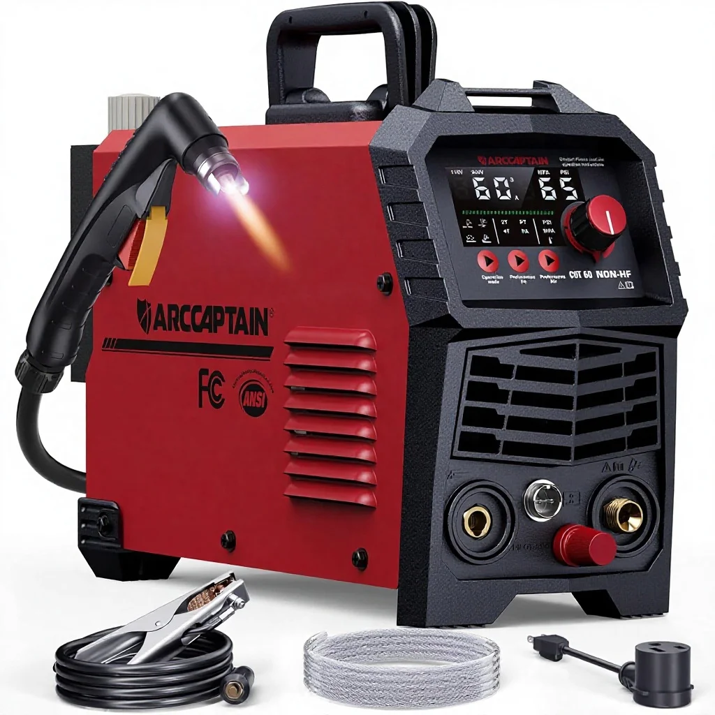 

ARCCAPTAIN CUT60Non-HF 60A Plasma Cutter Blow Back Pilot Arc 110V/220V Upgraded Large LED Display Plate Cutting Expanded Metal