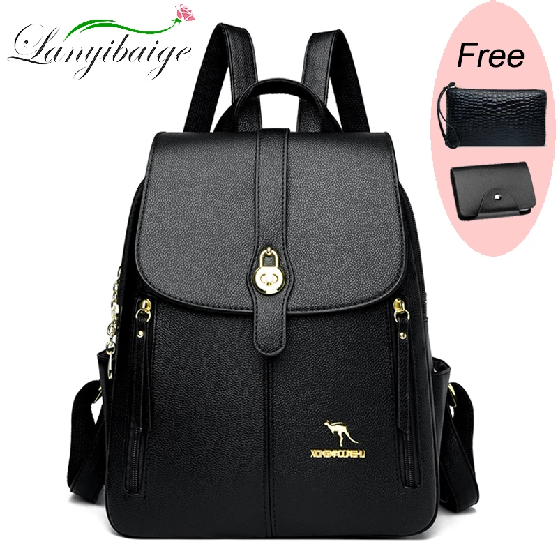 Retro Women Sac A Dos Female Pu Leather Backpacks Purses Designer Ladies Large Capacity Mochilas Rucksacks High Quality Bookbags