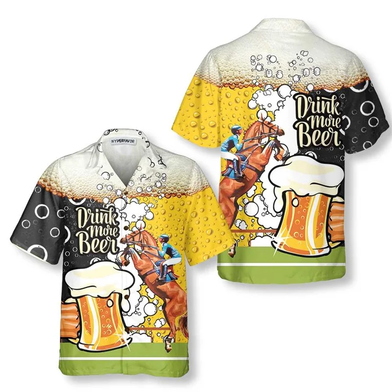 

Full Print Drink Beer Graphic Hawaiian Shirts For Men Women Short Sleeve Button Beer Beach Shirt Clothes Gift For Beer Lovers