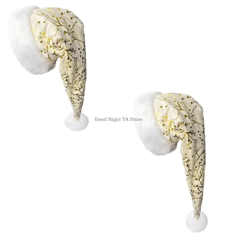 Festival Santa Cap With Gold Branch Pattern Furry Trim Cosplay Costume Headpiece