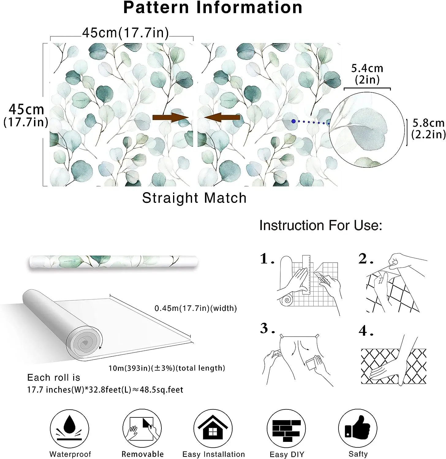 Grünes Blatt schälen und kleben Tapete grün/weiß Eukalyptus blatt selbst klebend Kontakt papier Wandbild Home Kinderzimmer Dekor