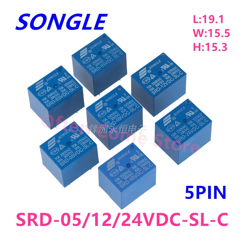 5szt Nowy przekaźnik SRD-05VDC-SL-C SRD-12VDC-SL-C SRD-24VDC-SL-C SRD 12VDC SL C 10A 250VAC 5PIN 3V 5V 9V 12V 24V 48V Przekaźnik mocy