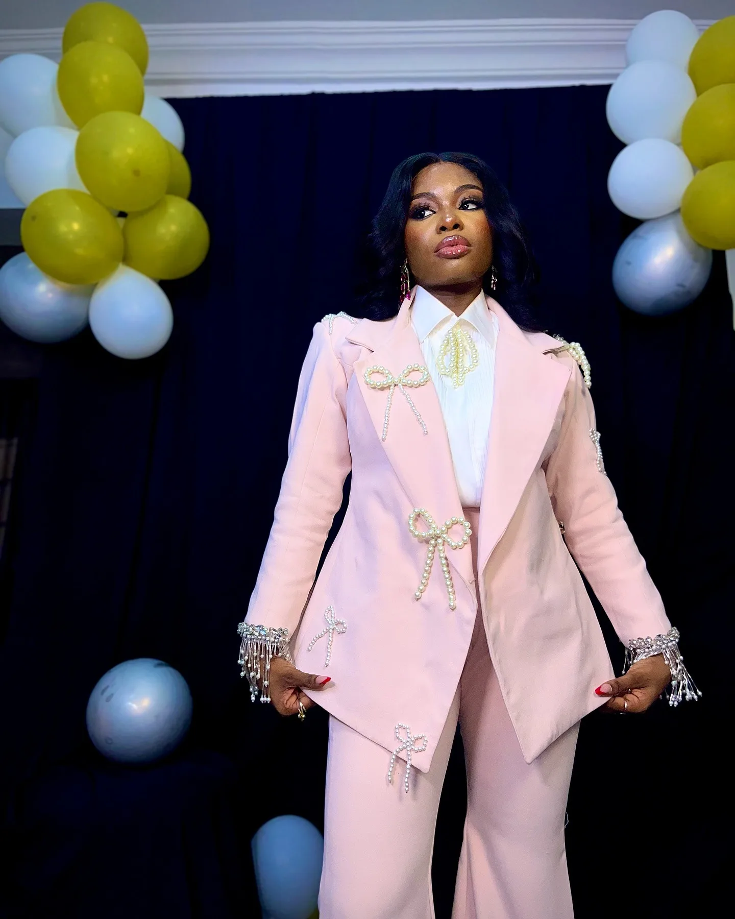 Pearl Decor Women Pants Suits 2 Pieces Plus Size Tassel Cuff Blazer Customized Wedding Guest Formal Party Prom Outfit