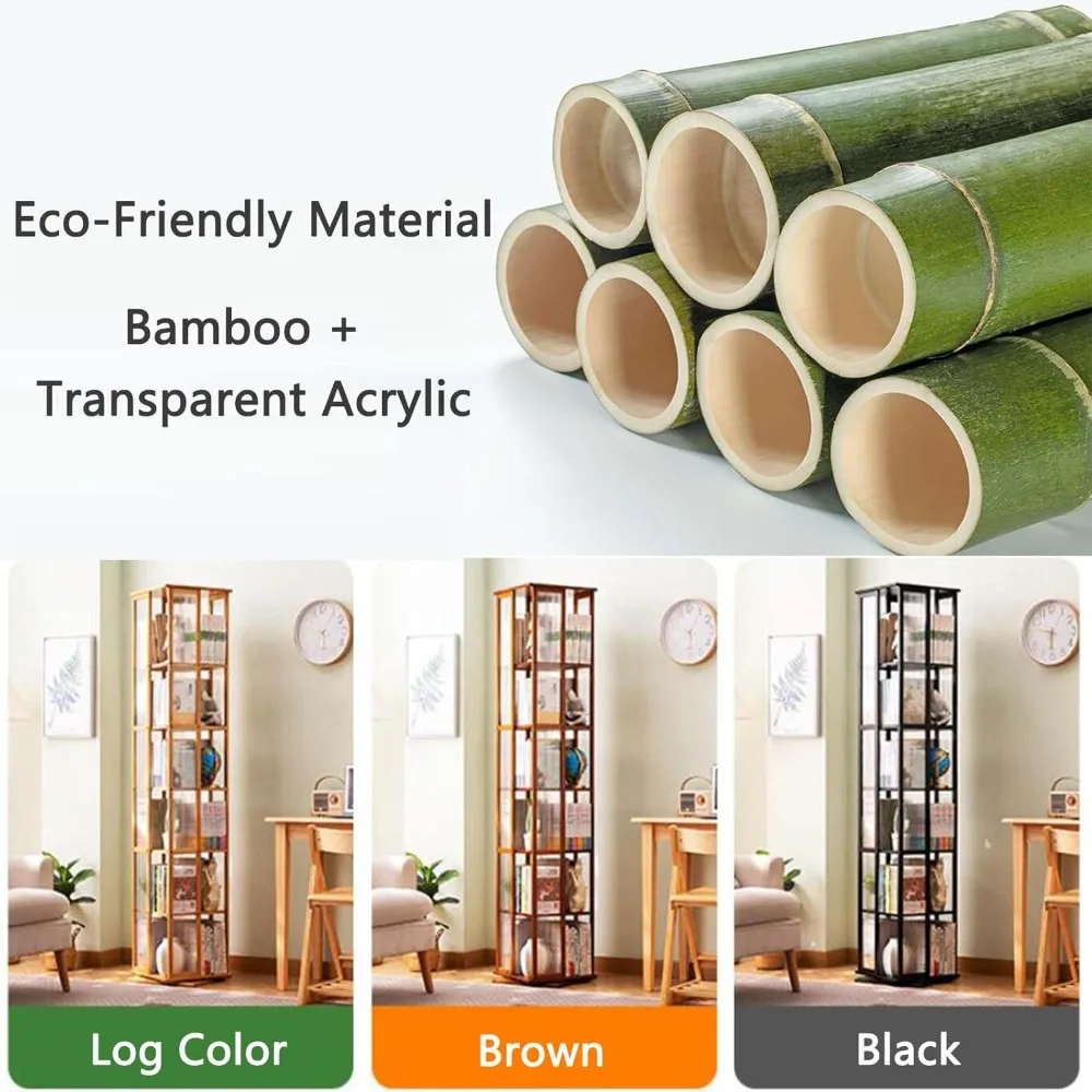 رف كتب دوار، خزانة كتب أكريليك قائمة على الأرض مكونة من 6 طبقات للأطفال والكبار، رف عرض دوار لتخزين الكتب لـ S #6