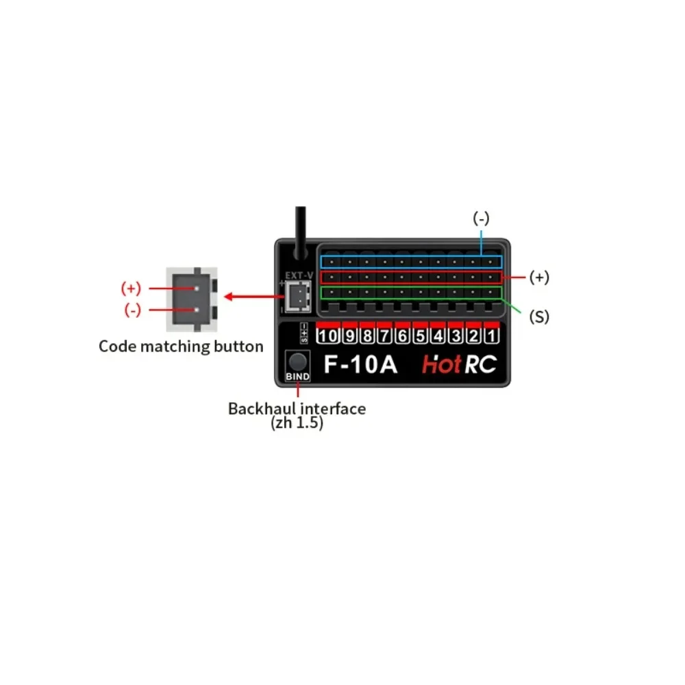 HotRC CT-10B 10-Kanal Sender Farbbildschirm Metall/Kunststoff Handrad Fernbedienung 4/6/8/10CH Gyro-Empfänger für RC Auto LKW Boot – Detail 20