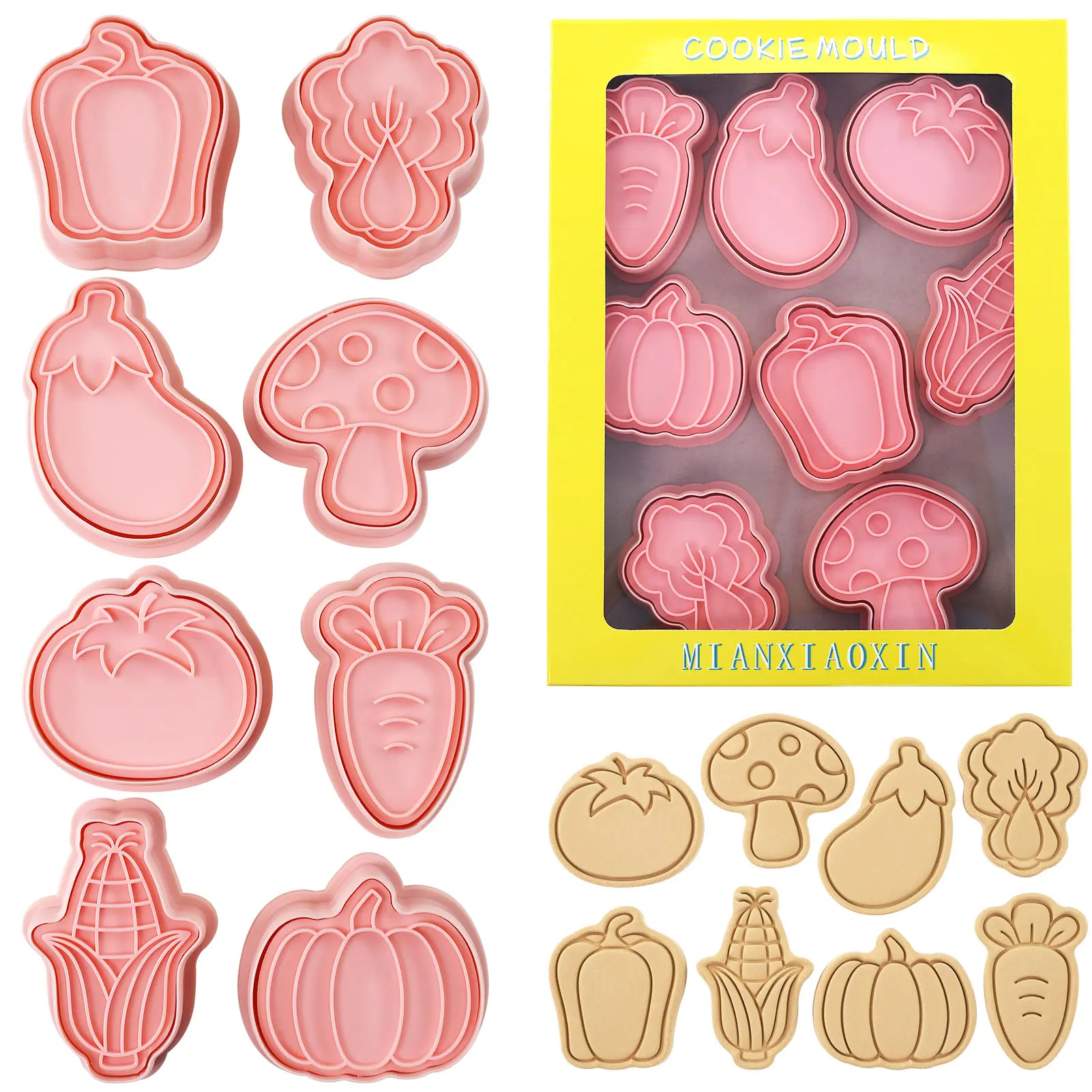 8 Piece Cute Vegetables Cookie Cutters Pumpkin,Corn,Carrot Shape Cookie Molds Cartoon Fun Biscuit Moulds(8-Vegetables)