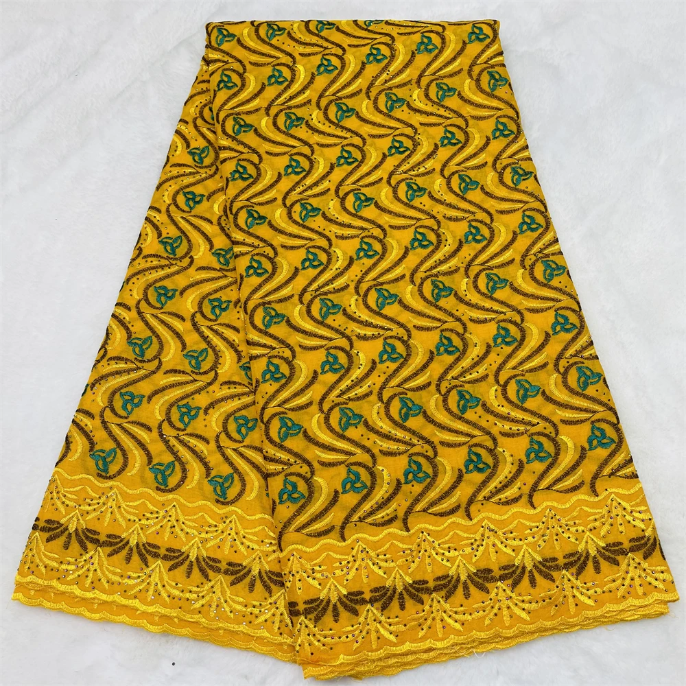 2026 New Multicolor 5 Yards Design Swiss Voile Lace Fabric Nigerian 100% Cotton Lace With Stones For Sewing Women Evening Party