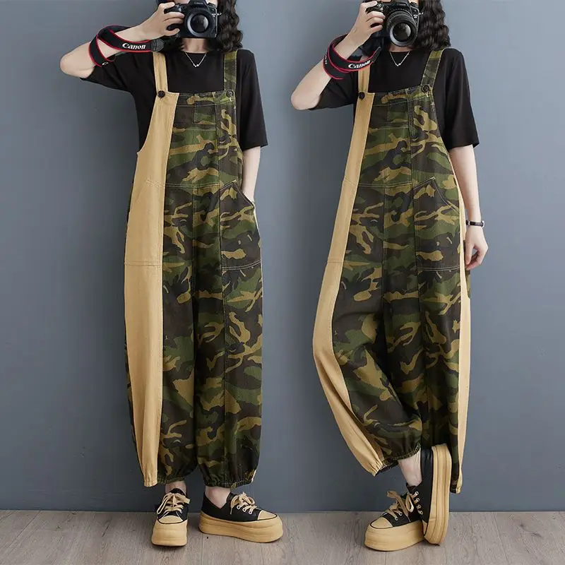 Nowy damski kombinezon jeansowy na wiosnę i lato Luźne ogrodniczki patchworkowe do pracy