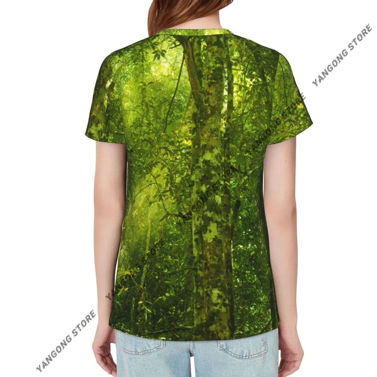 Women's T-shirt Sun Shining Into Tropical Forest Tshirt Women Casual O-Neck Short Sleeve Tops Tees Clothing
