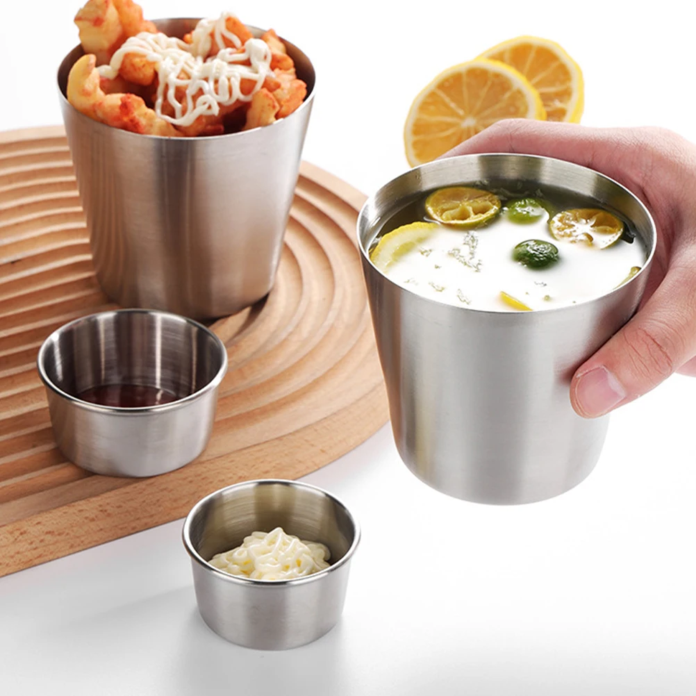 

4pcs Stainless Steel Sauce Cups Dipping Bowls For Condiment Ketchup Soy Vinegar Oil Multi-Function Kitchen Supply Restaurant