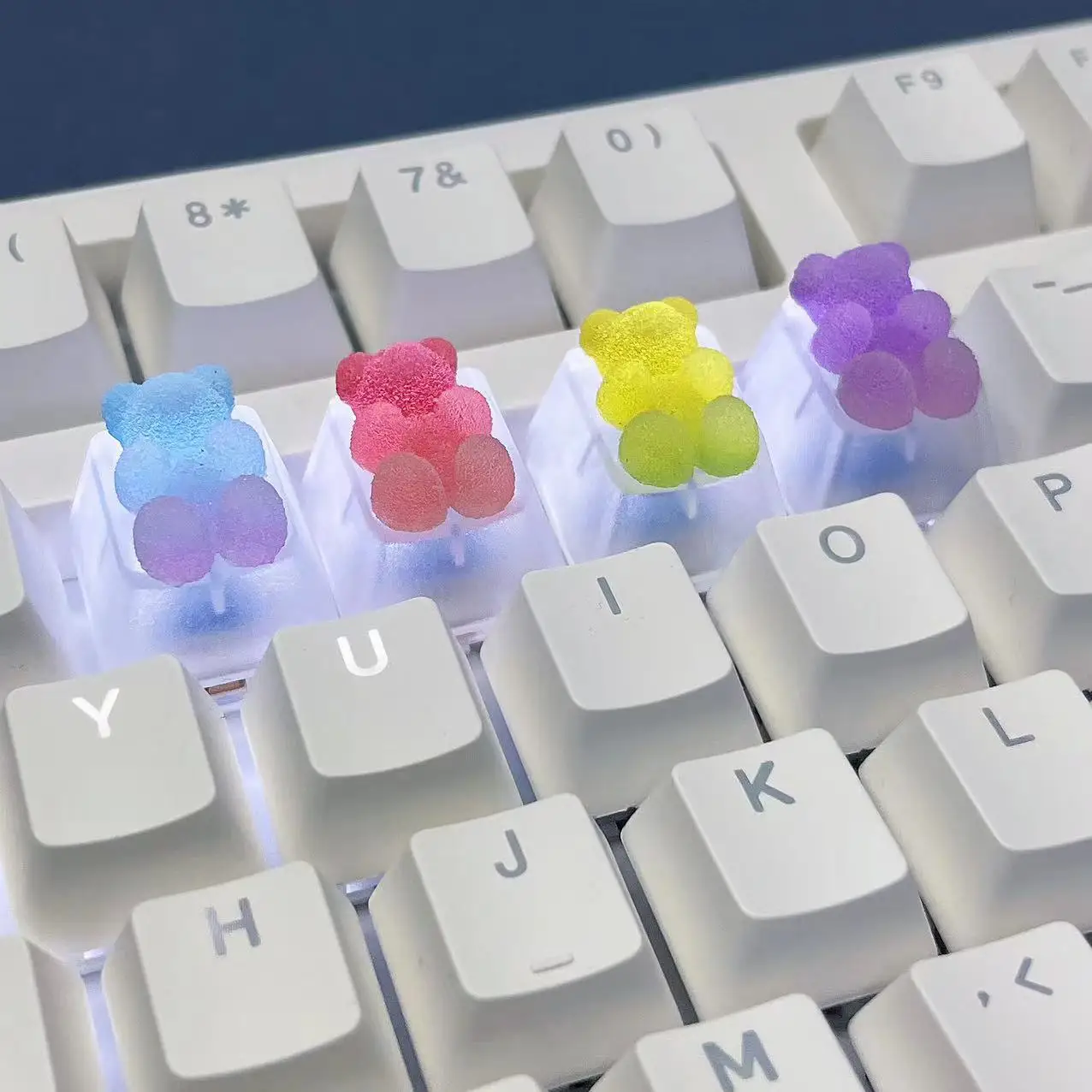 

Transparent Gradient Gummy Bear Keycaps R4 ESC Cross Axis Game Mechanical Keyboard Cute Personalized Bear Keycaps