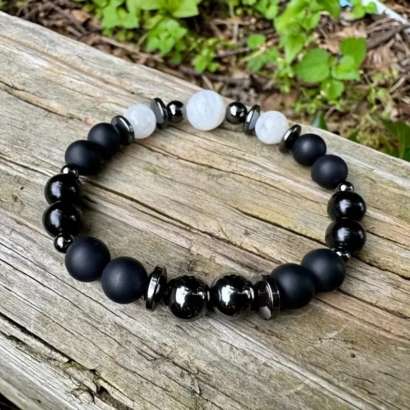 Black Hematite Moonstone Beaded Elastic Bracelet for Couple Friends Spiritual Growth Fashion Jewelry Lucky Gifts