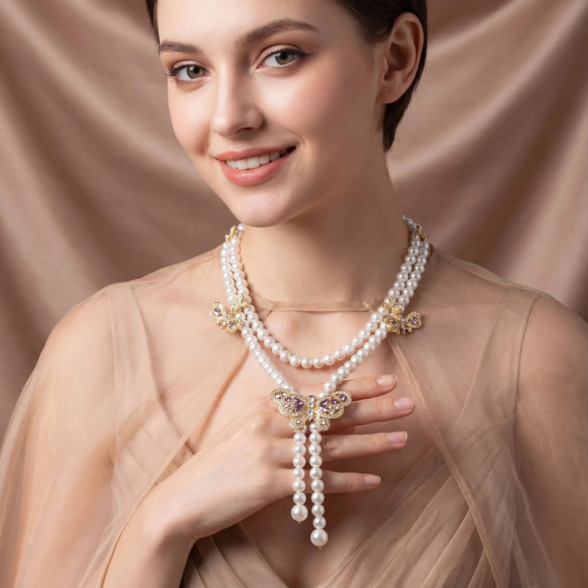 

Bold Pearl Jewelry Set, Double Layer Pearl Necklace for Stacking, Bridal Wedding Accessories Wholesale