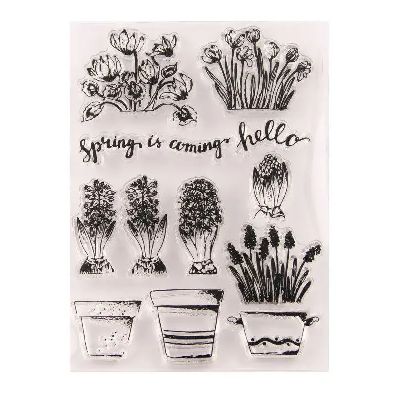 Flowers and Pots Transparent Clear Silicone Stamp for DIY Scrapbooking Photo Album Clear Stamp