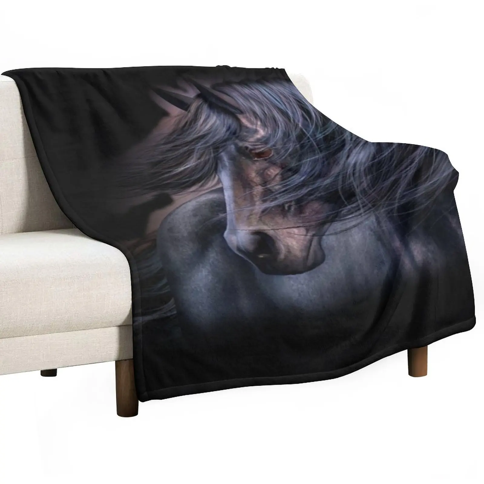 

The black horse Throw Blanket Vintage Blanket Decorative Blankets