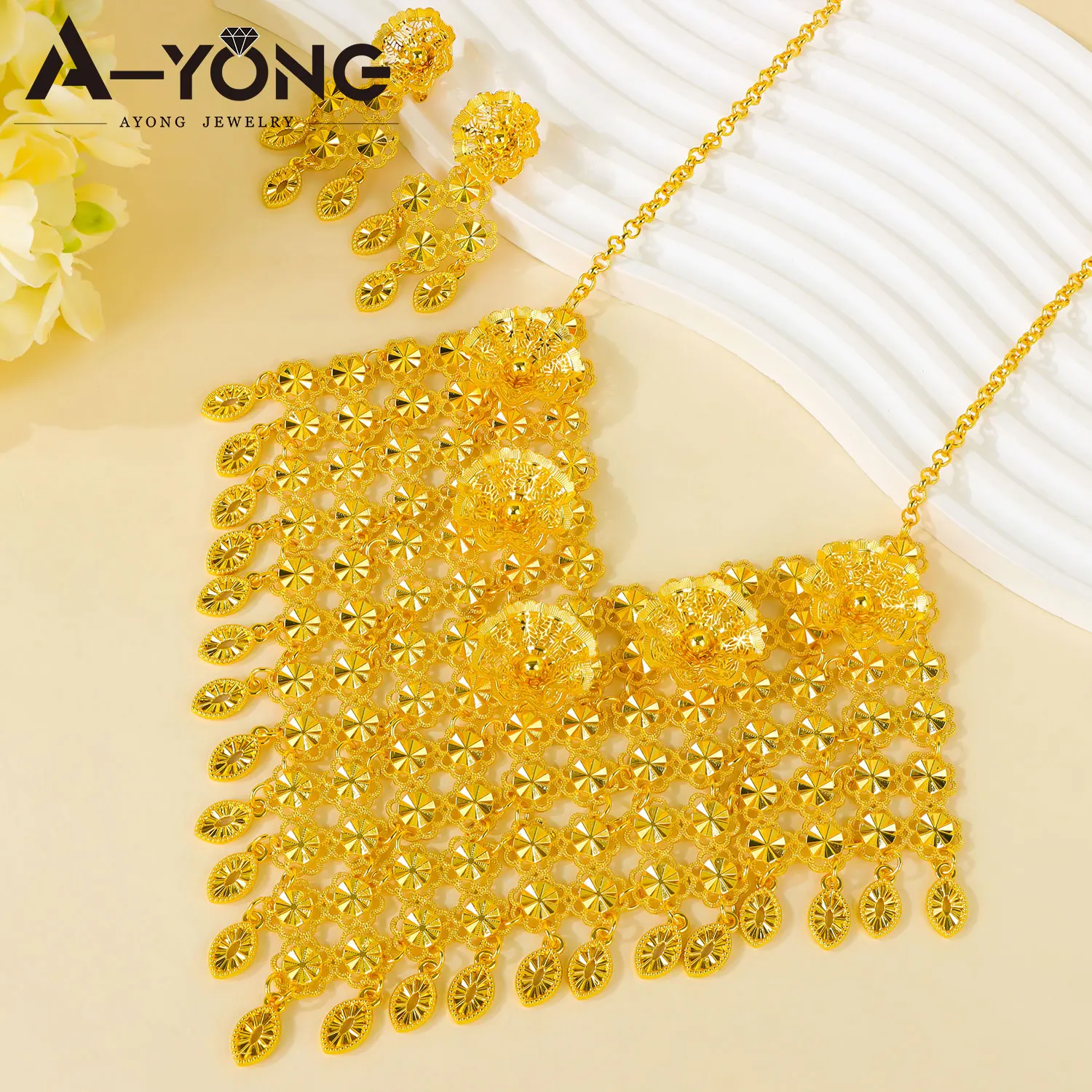 Luxuriöses Afrikanisches Traditionelles Schmuckset Äthiopische Goldfarben Ethnische Halskette Ohrringe Habesha Frauen Braut Hochzeitsschmuck – Detail 4