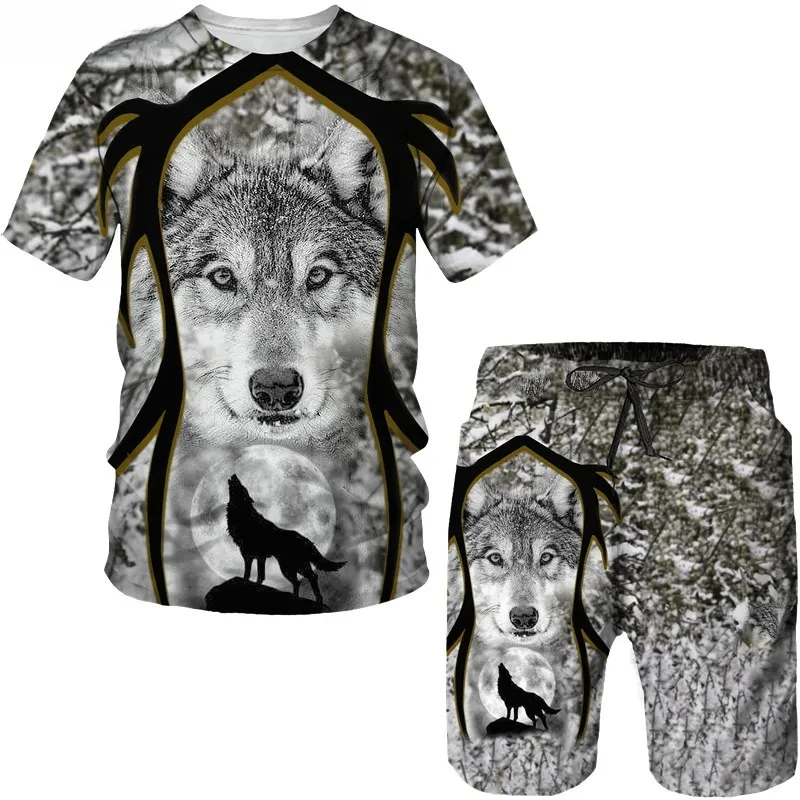 Summer Fashion Wolf 3D Print T-Shirts Shorts Sets Men's Tracksuits Oversized Short Sleeve T Shirt Pants Set Suits Clothing