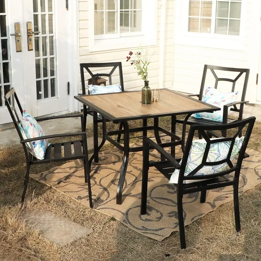 Outdoor Dining Table Chair Set, 4 Backyard Garden Chairs, Table with 1.57\