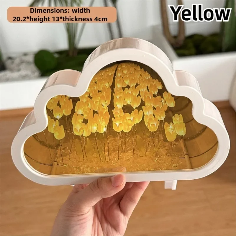 Handmade Cloud Tulip Night Light Energy Efficient LED Mood Lamp DIY Craft 3D Flower Simulation Decor for Birthday Gift