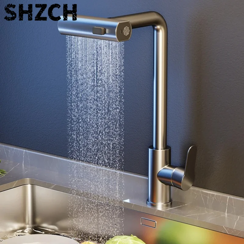 ‌Retractable Brass Faucet - Pull-Down Cold/Hot Mixer, No-Spill Spray for Laundry & Dishwashing Sink, Solid Copper Finish